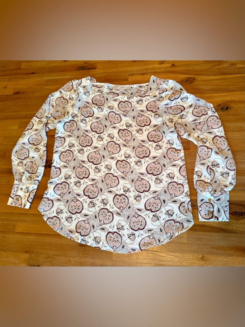 LOFT - Paisley Heart Long Sleeve Blouse Size - XS